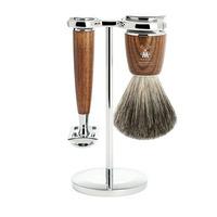 Mühle barbersæt med DE-skraber, Barberkost og Holder, Ask (Rytmo