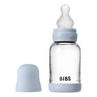 BIBS Glass Baby Bottle Round Silicone 120 ml. Slow Flow Baby Blue - 1 stk.
