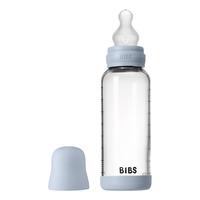 BIBS Glass Baby Bottle Round Silicone 240 ml. Medium Flow Baby Blue - 1 stk.