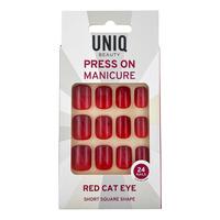 UNIQ Press-On Negle med Lim - Red Cat Eye - 24 stk.